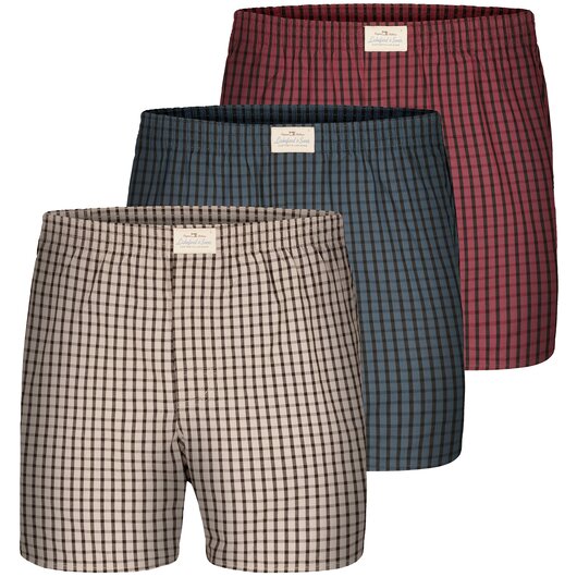 Lakeford & Sons - Boxershorts for Men - 3-Pack - Checks - Red/Blue/Grey - Size XXL | 8 | 56 (2000-1628-XXL)