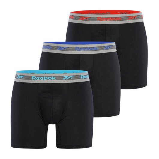 Reebok 3-Pack Boxershorts HEMERY - Black Aqua/Red/Blue/Grey Waistbands - Gre M