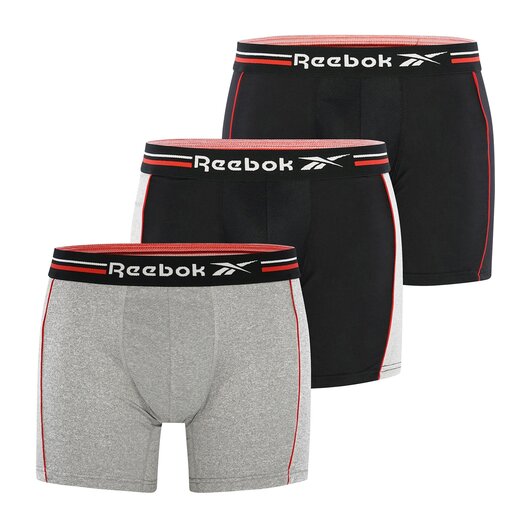 Reebok 3-Pack Boxershorts JARVIS - Black/Grey Marl/Vector Red - Gre L